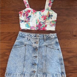 Floral Crop Top & Abercrombie Denim Skirt Outfit Set Cottagecore Y2K Sz S (2)